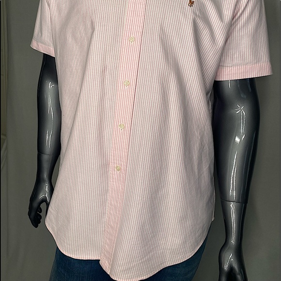 MENS PINK AND WHITE PINSTRIPE BUTTON DOWN RAPH LAUREN POLO SHIRT - Picture 3 of 6